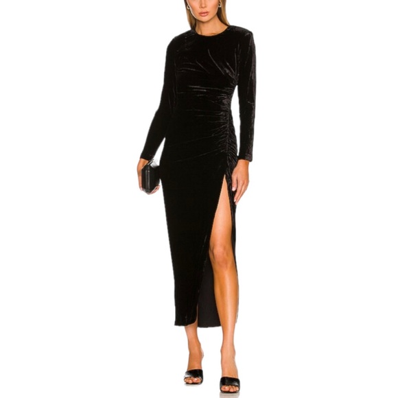 Veronica Beard Lawton Black Velvet Midi Bodycon Dress 6 NEW Ruched High Slit NWT